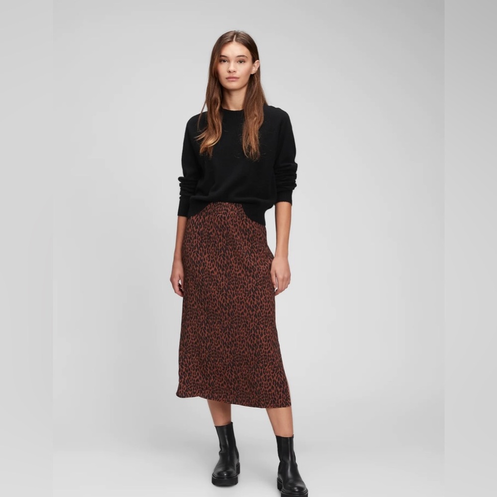 Gap Pull-On Midi Skirt • Brown Cheetah Print